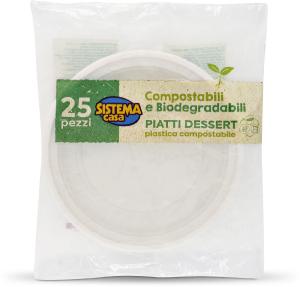 Piatti dessert compostabili e biodegradabili 25 pezzi