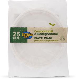 Piatti piani in plastica compostabile 25 pezzi