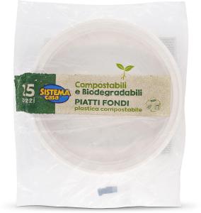 Piatti fondi in plastica compostabile 25 pezzi