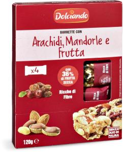 Barrette con arachidi, mandorle e frutta