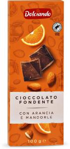 Tavoletta cioccolato fondente con arancia e mandorle