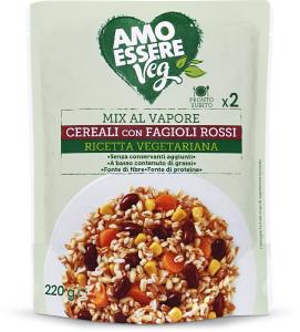 Mix di cereali con fagioli rossi e mix verdure al vapore