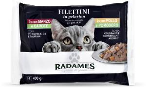 Filettini in gelatina con manzo e carote/con pollo e pomodoro per gatti