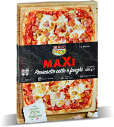 Pizza maxi con prosciutto cotto e funghi surgelata